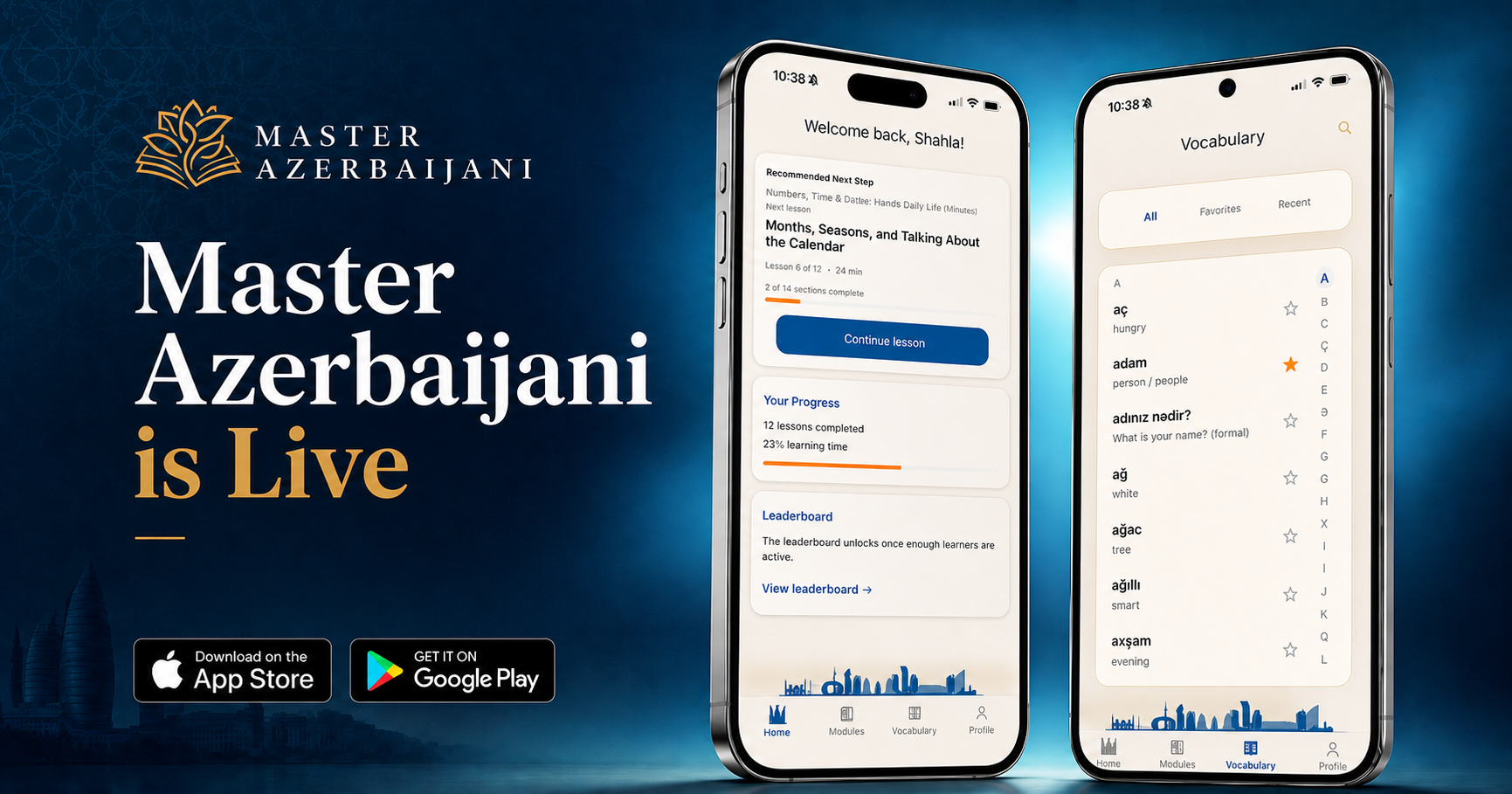 Master Azerbaijani app available on iPhone and Android