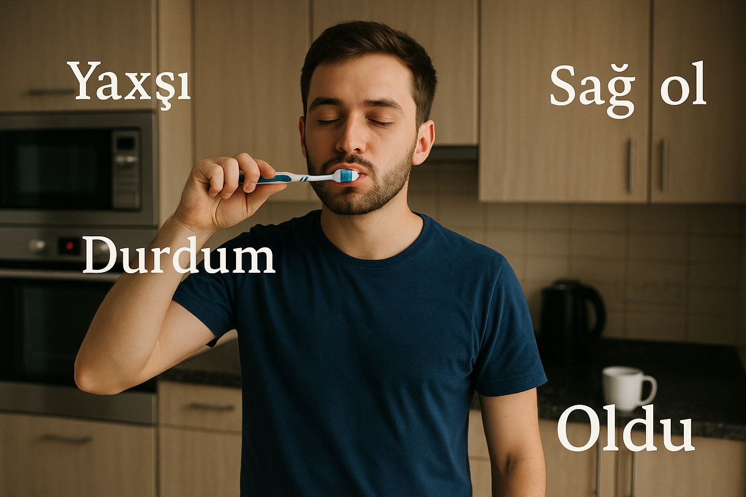 A person practicing Azerbaijani during daily routines