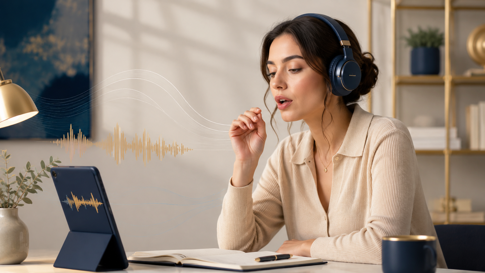 Person listening closely and speaking along with native Azerbaijani audio